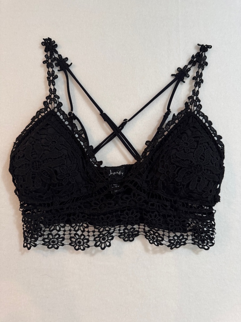 Justify Black Floral Crochet Lace Bralette Bandeau